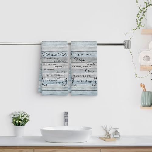 Funny Bathroom Rules Hand Towels Set of 2 - Classic Style Rustic Farmhouse Decor