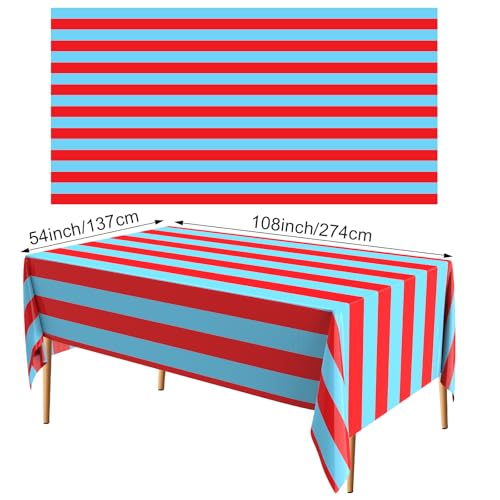 Blue and Red Striped Plastic Tablecloth - Halloween Party Rectangular 108x54 Inches - Set of 3
