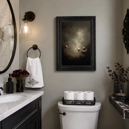 Skeleton Bathroom Wall Art Canvas - Framed 11" x 9" Skeleton Wall Decor - Funny Halloween Restroom Artwork