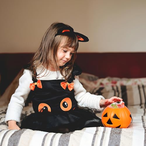 Halloween Pumpkin Bucket Candy Holder with Handle - 8.3 Inch Plastic Trick or Treat Pail