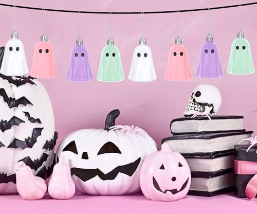 Halloween Ghost Hanging Ornaments - 20 Pastel Plastic Decorations for Home & Party