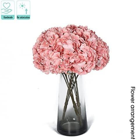 Artificial Hydrangea Bouquet - Light Coral Pink, 2 Arrangements with 5 Big Heads for Wedding & Home Decor