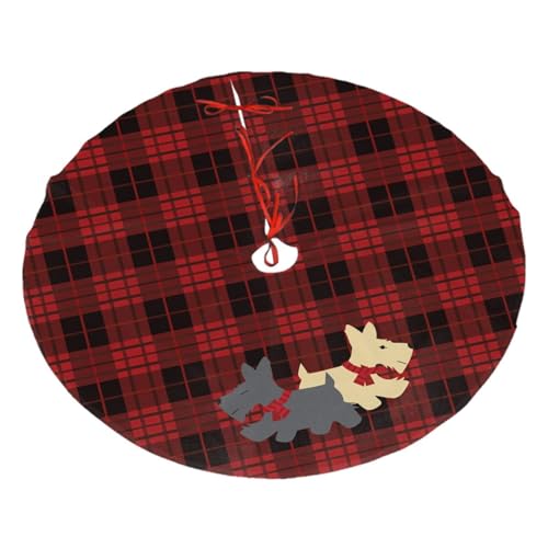 36-Inch Plaid Scottie Dog Christmas Tree Skirt - Rustic Holiday Decor