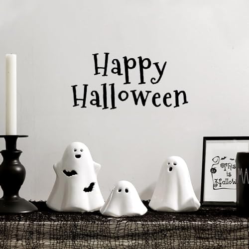 Halloween Ceramic Ghost Figurines with LED Lights - 3 Pack Spooky Decor for Home & Party