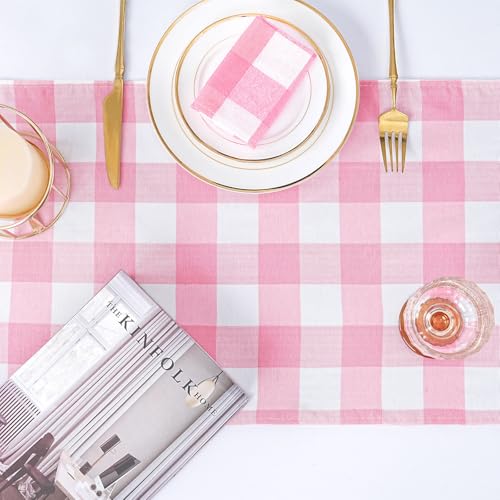 Pink Checkered Plaid Table Runner 13x108 Inch Pack of 4 - Cotton Fabric