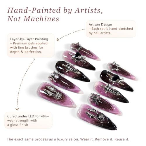 Pink and Black Gothic Stiletto Nails with 3D Cross & Charms - Long Press-On Set (L)