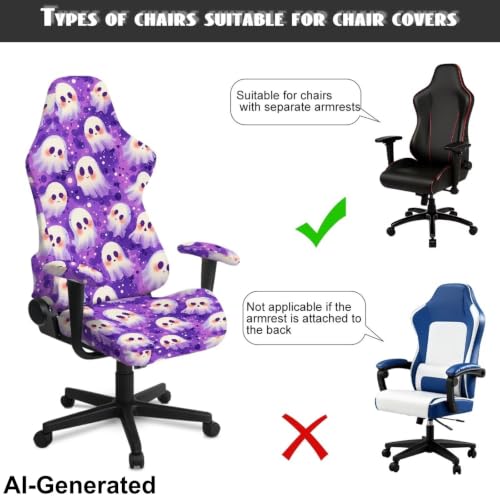 Cartoon Ghost Gaming Chair Cover Set with Armrest - Halloween Computer Chair Slipcovers (Set of 4) - Merkmak