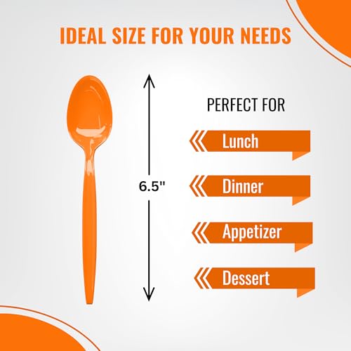 Orange Plastic Spoons 24 Pack - Durable Disposable Flatware for Parties