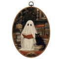 Ghost and Black Cat Reading Book Wall Art Decor - Framed 8.6x11.4 Inches, Colour 31