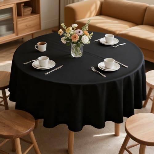 Black 70 Inch Round Tablecloth - Stain & Wrinkle Resistant Polyester for Wedding & Events - Variation: Black / 70"