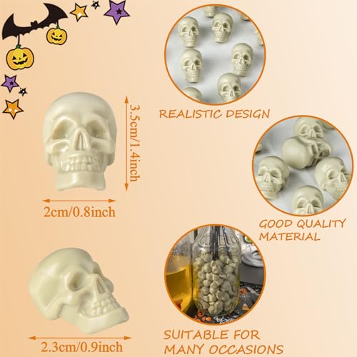 Halloween Skull Decorations - 20 Realistic Plastic Human Skeleton Heads 0.8 x 0.9 x 1.4 Inches - Variation of THIS listing