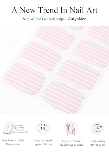 Semi Cured Gel Nail Strips Set - Summer Pink, 20 Pcs Salon-Quality Nail Wraps