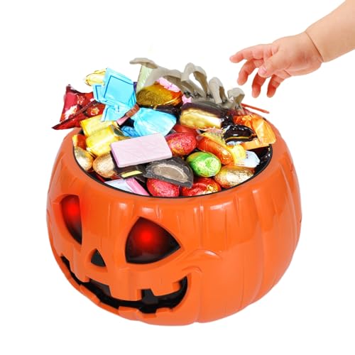Animated Halloween Skull Pumpkin Candy Bowl with Motion Sensor and Lights