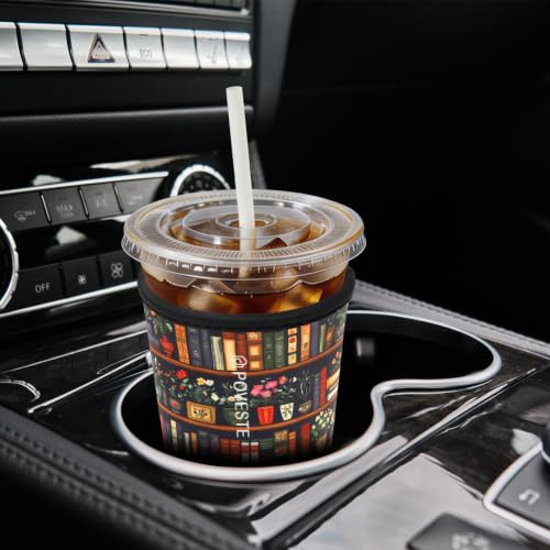 Large 32oz Neoprene Insulator Sleeve for Iced Coffee & Cold Drinks - Halloween Bow Design