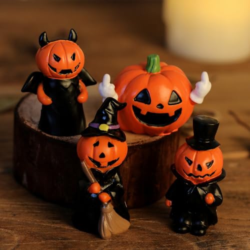 Halloween Miniature Figurines Set - Resin Pumpkin Ghost Witch Decorations - Variation: Pumpkin / Standard