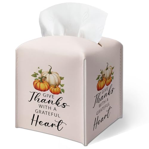 Beige Pumpkin Maple Leaf Tissue Box Cover for Fall Thanksgiving Home Decor