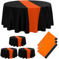 Remagr Disposable Round Plastic Tablecloth 84 Inch - Black & Orange 3 Pack
