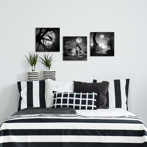 Nachic Wall Spooky Forest Canvas Wall Art - Black Halloween Gothic Decor - 3 Pieces
