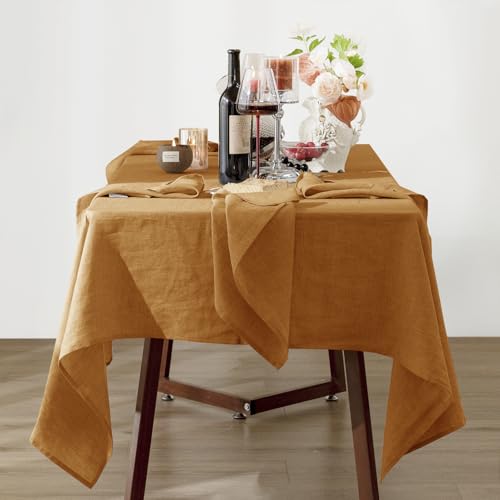 Rectangular Linen Tablecloth 60x84 Caramel - Heavyweight Organic Fabric