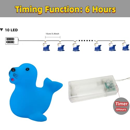Blue Sea Lion String Lights - 10LED Battery-Powered Night Light for Bedroom & Holiday Decor