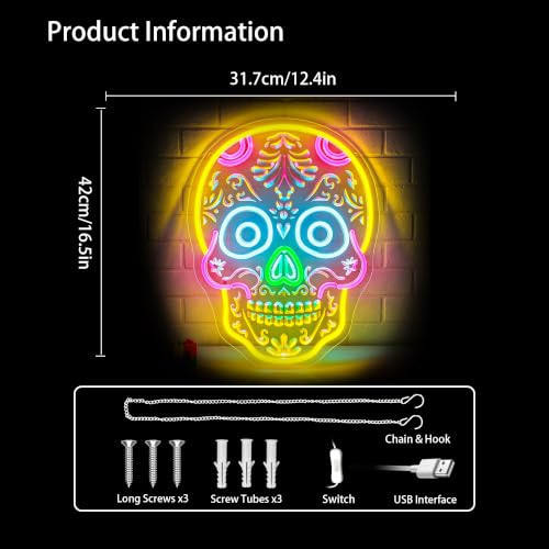 Skull Neon Sign LED Neon Light Wall Decor for Halloween Party - Variation: Skull
