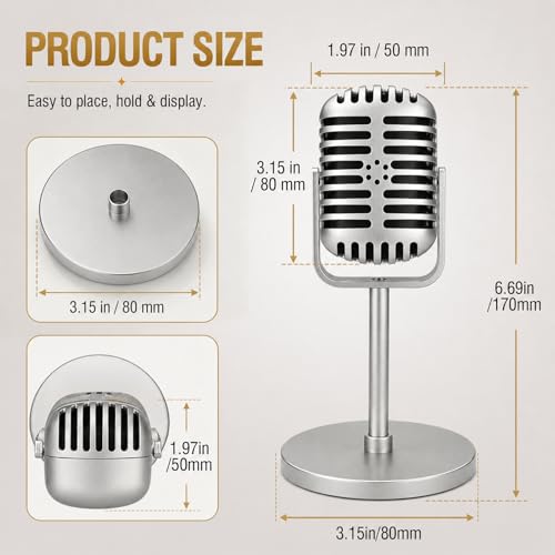 2PCS Silver Retro Microphone Prop Fake Party Microphone - Vintage Stage Accessory