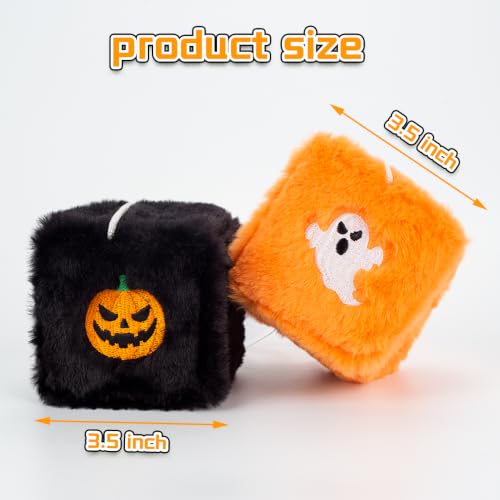 Halloween Fuzzy Dice for Car Rear View Mirror - Plush Black and Orange Decor