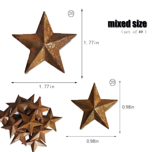 Rusty Metal Barn Stars Set - 40pcs Mini Rustic Holiday Wall Decor - Black+Pink