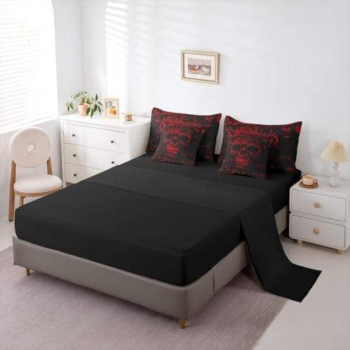 Red Black Gothic Queen Comforter Set with Sheets - 7 Piece Bedding