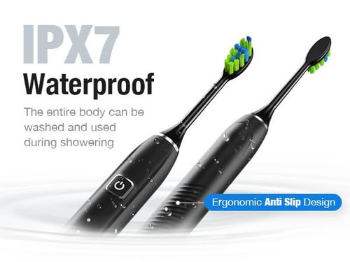 7AM2M Ultrasonic Electric Toothbrush with 6 Brush Heads for Adults&Kids, Type C Rechargeable, One Charge for 120 Days, 5 Modes&40000VPM Powered Toothbrush, 2 Minutes Built in Smart Timer (Black)