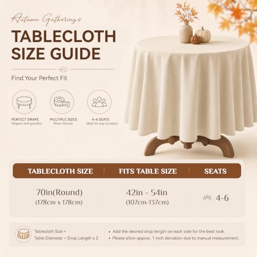 Softalker Fall Round Tablecloth 70 Inch with Leaf Orange Design - Thanksgiving Home Decor