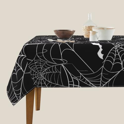 Spider Webs Fall Checkered Square Tablecloth 60 Inch Halloween Autumn Thanksgiving