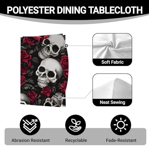 Halloween Gothic Skull Rose Round Tablecloth 70 Inches - Spooky Party Decor
