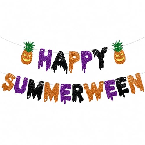 Summerween Glitter Banner Party Decorations - Tropical Theme DIY Hanging Sets