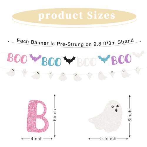 Pastel Halloween Party Banner - Ghost & Bat Glitter Garland, Style 2