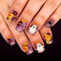 Halloween Short Square Fake Nails with Ghost & Flower Designs - 24 Pcs Plus Variation 25