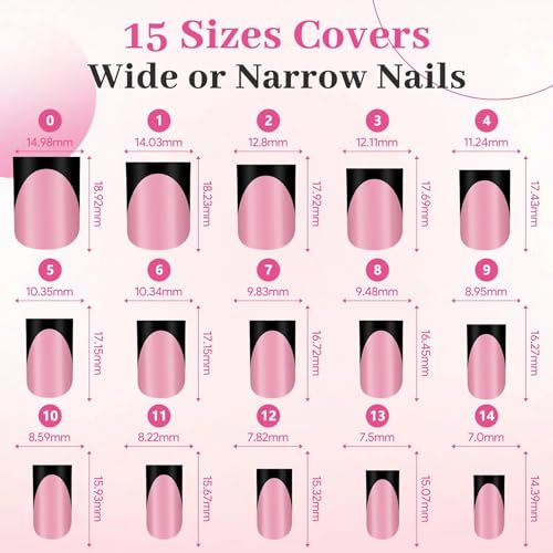 Black French Tip Press On Nails and Toenails Set 60 Pcs - Pink & Black Variation