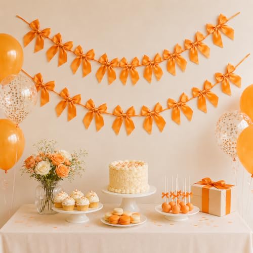 Orange Satin Bow Garland 2 Pack - Pre-Strung Fall Decor & Party Banner