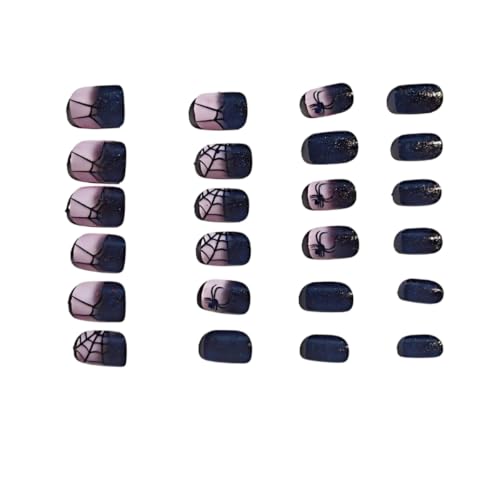Halloween Short Square Fake Nails with Spider Web & Gradient Design - Style10