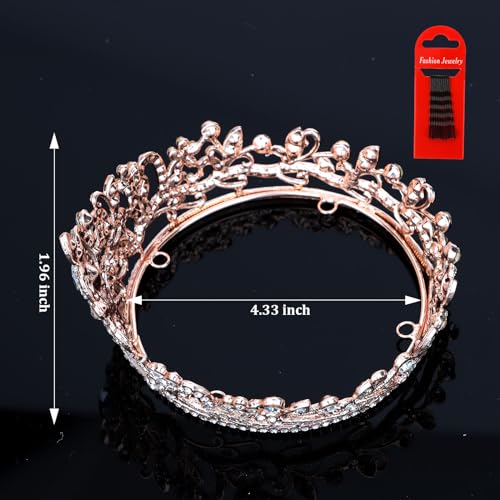 Rose Gold Crystal Crown Hair Accessories for Weddings & Parties - Small Bridal Tiara