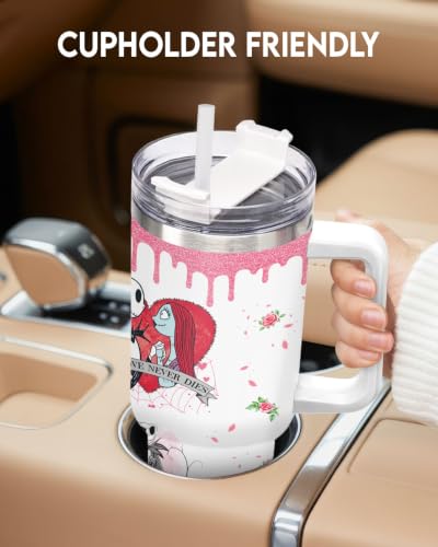 Skeleton Couple 40oz Insulated Travel Mug with Handle & Straw - Hydration Tumbler