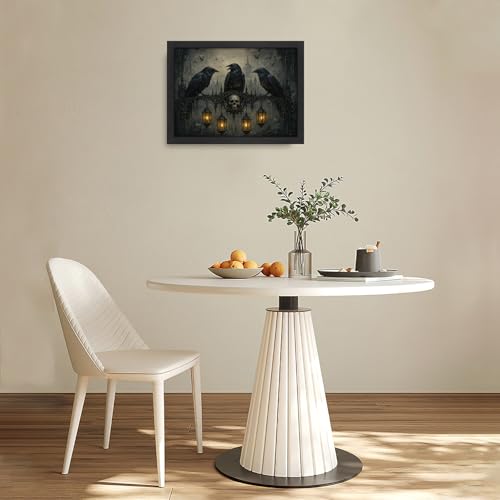 Crow Wall Art Canvas - Gothic Crow Framed Artwork for Living Room & Bedroom - 16x12 Inches