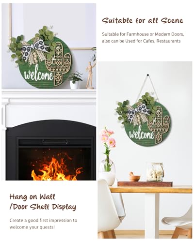 Putuo Decor Cactus Western Aztec Welcome Door Sign 12-Inch Wooden Wreath