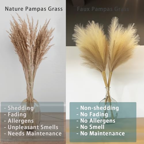 Faux Pampas Grass Tall Decor - 38 Inch, 10 Stems, Beige & Coffee