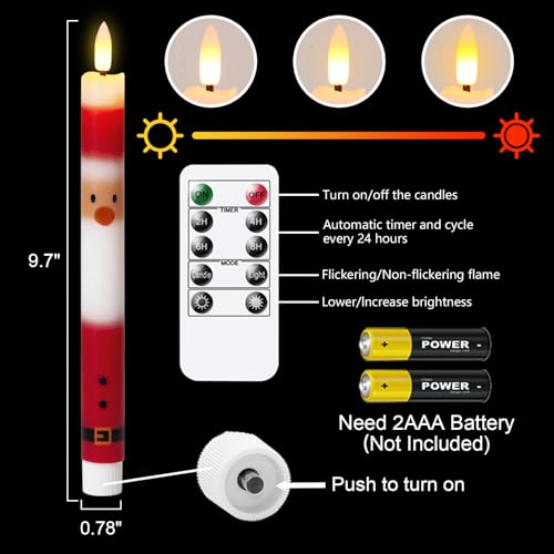 Santa Flameless Taper Candles with Remote Timer - Christmas Decorations - 3 Santa Variations