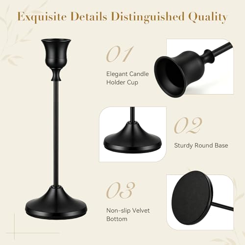 36 Pack Black Metal Taper Candle Holders Set - Rustic Modern Decor