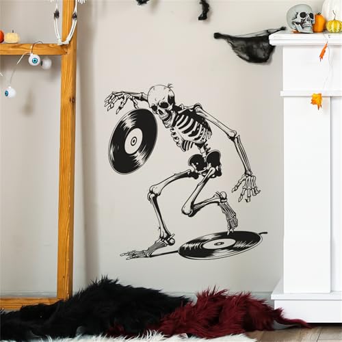 Halloween Wall Stickers Decals Black Skull and Disc Spooky Home Decorations