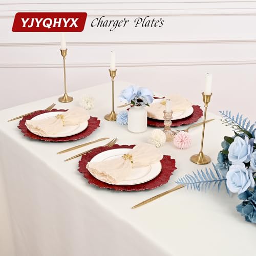 50 Pack Red Plastic Charger Plates 13 Inch Reef Pattern Bulk Set - Elegant Tableware