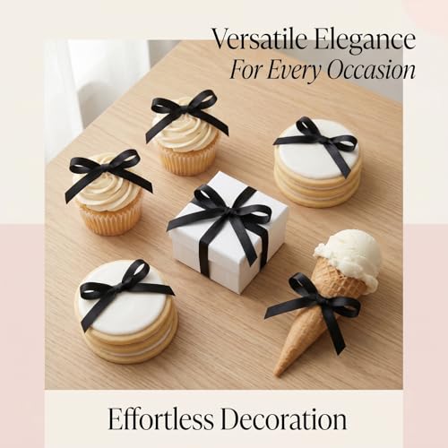 Black Bow Cake Toppers - 30 Pack Elegant Ribbon Decorations for Cakes & Cupcakes - Variation: Black