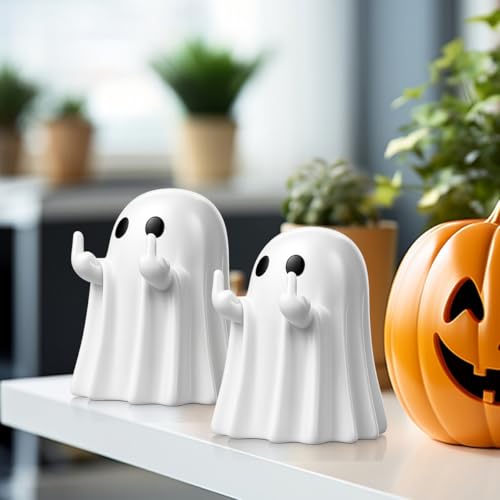 Set of 2 Halloween Ghost Figurines Indoor Home Decor for Desk & Shelf